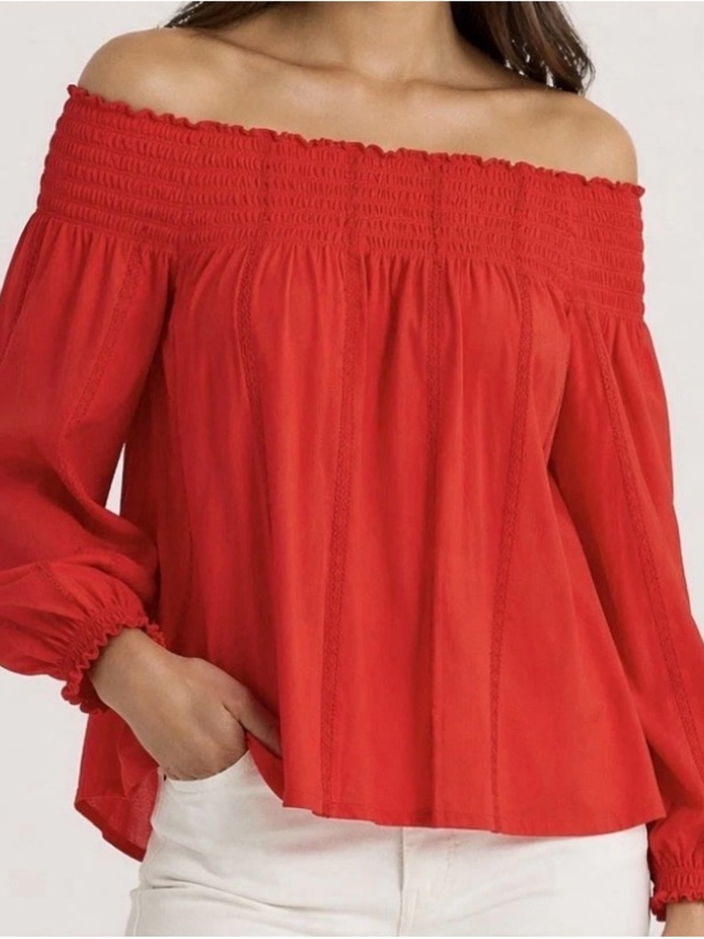 Lauren Ralph Lauren Red On/Off Shoulder Red Top Shirt Blouse Size XSP